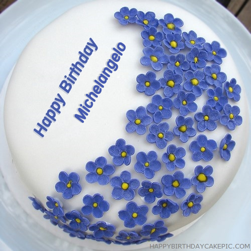 Violet Flowers Birthday Cake For Michelangelo