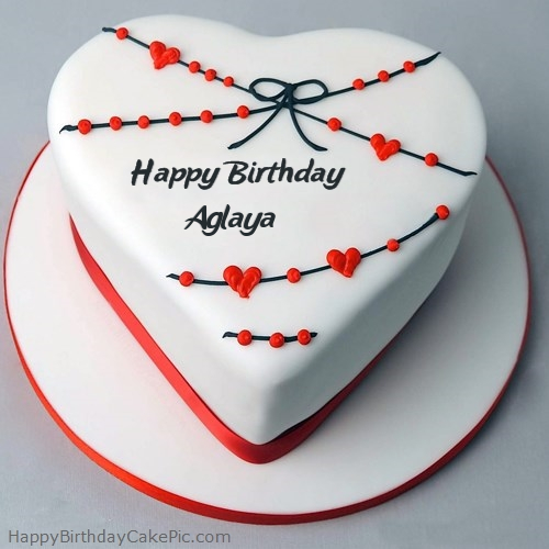 write name on Red White Heart Happy Birthday Cake