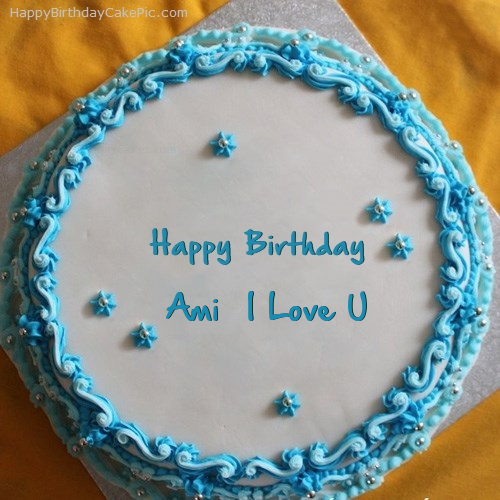 Blue Floral Birthday Cake For Ami I Love U