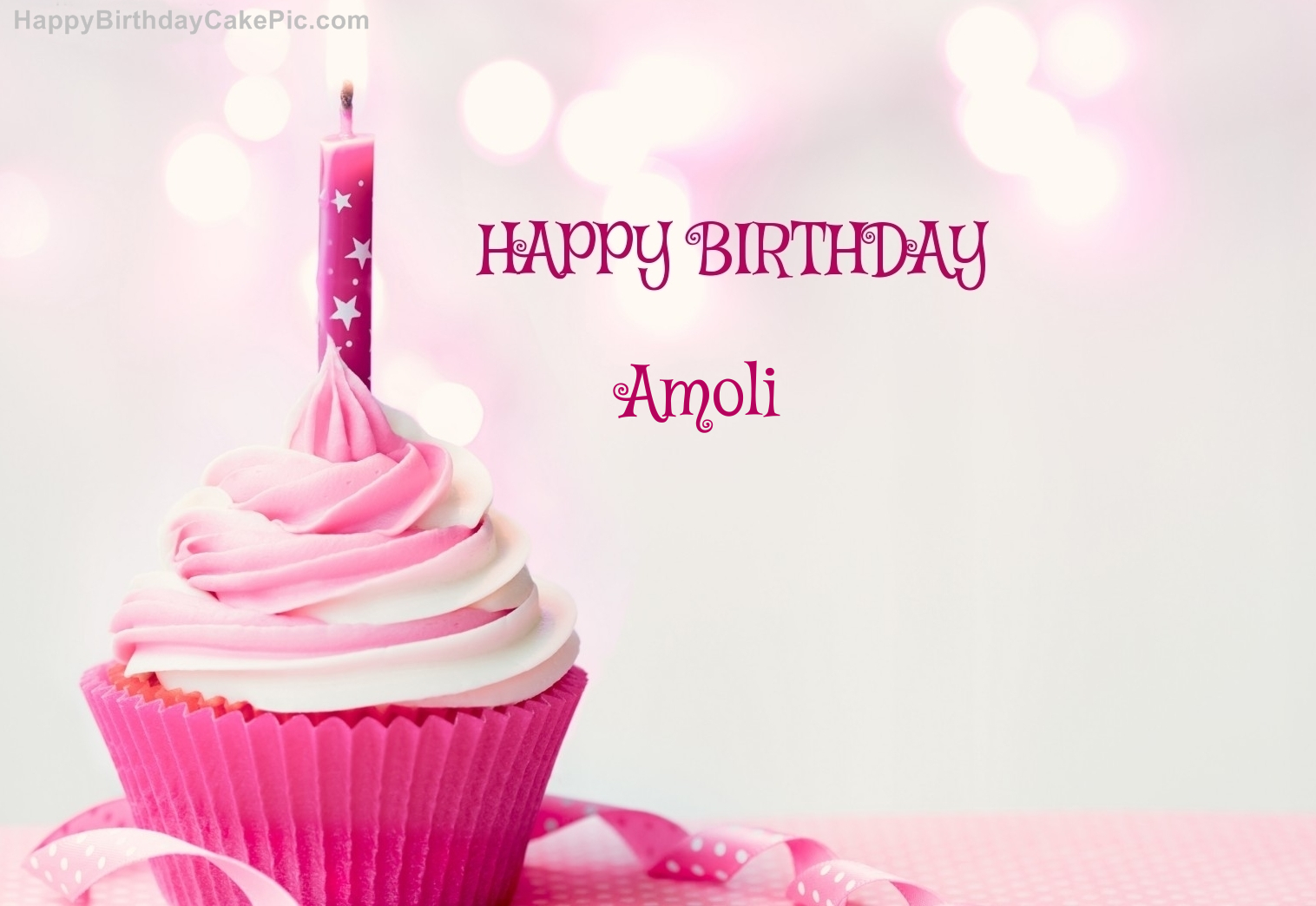 ️ Happy Birthday Cupcake Candle Pink Cake For Amoli