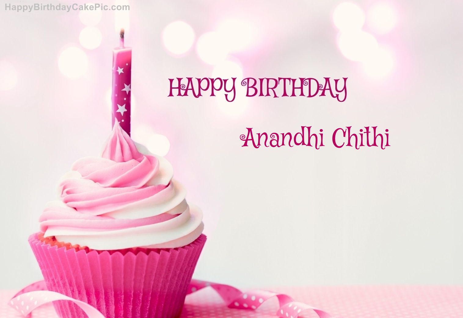 Happy Birthday Cupcake Candle Pink Cake For Anandhi Chithi