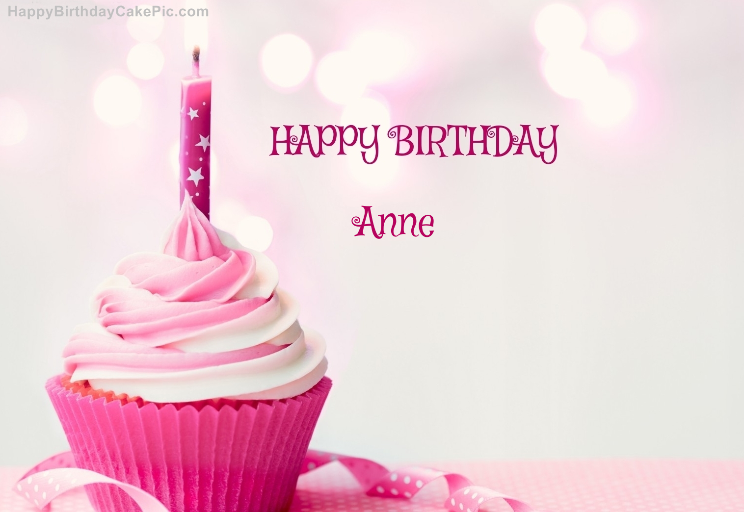 ❤️ Happy Birthday Cupcake Candle Pink Cake For Anne