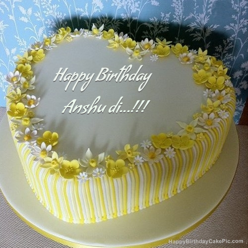 ❤️ Red White Heart Happy Birthday Cake For Anshu Baby