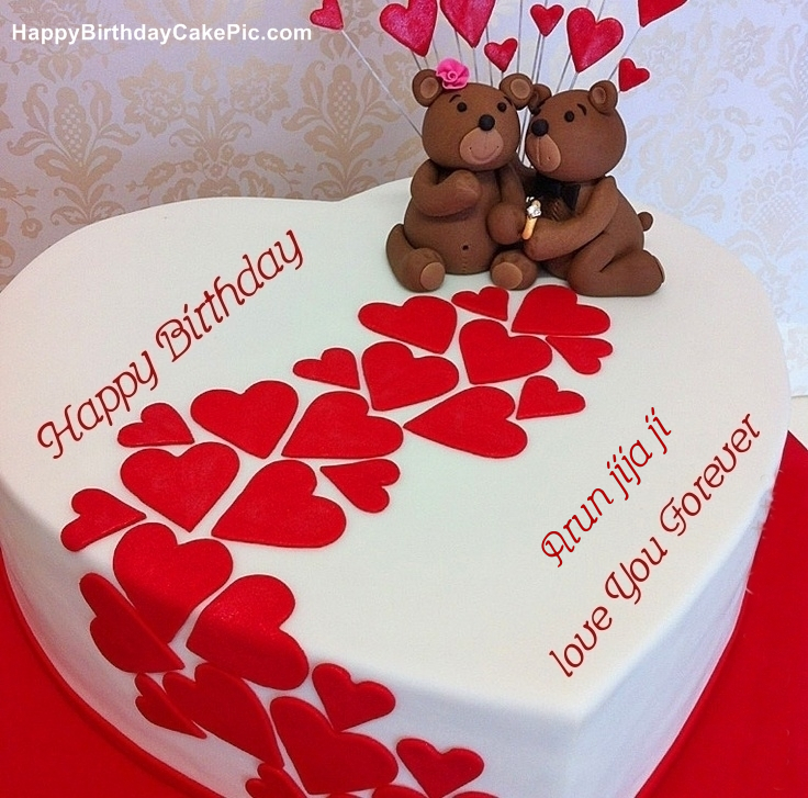 Heart Birthday Wish Cake For Arun Jija Ji