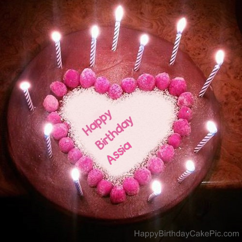Candles Heart Happy Birthday Cake For Assia