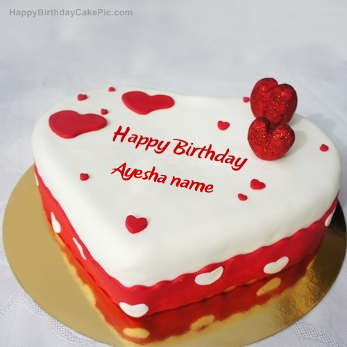 Ice Heart Birthday Cake For Ayesha Name