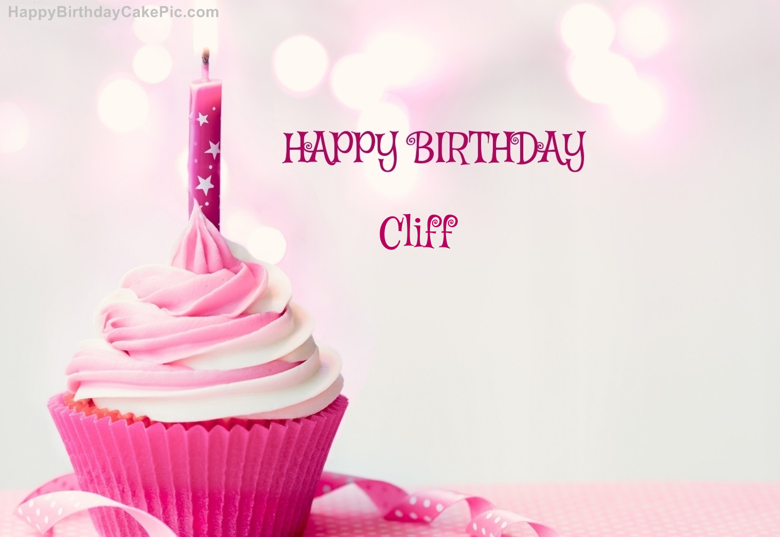 ️ Happy Birthday Cupcake Candle Pink Cake For Cliff