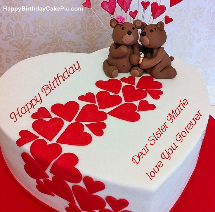 Heart Birthday Wish Cake For Dear Sister Marie