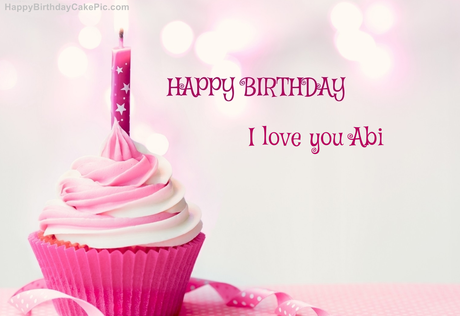 Happy Birthday Cupcake Candle Pink Cake For I Love You Abi