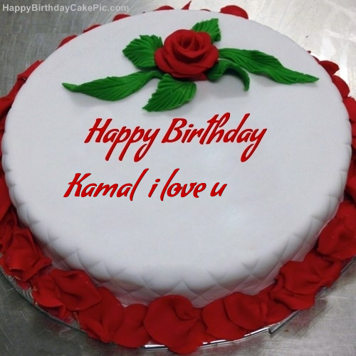❤️ Red White Heart Happy Birthday Cake For Kamal Love U