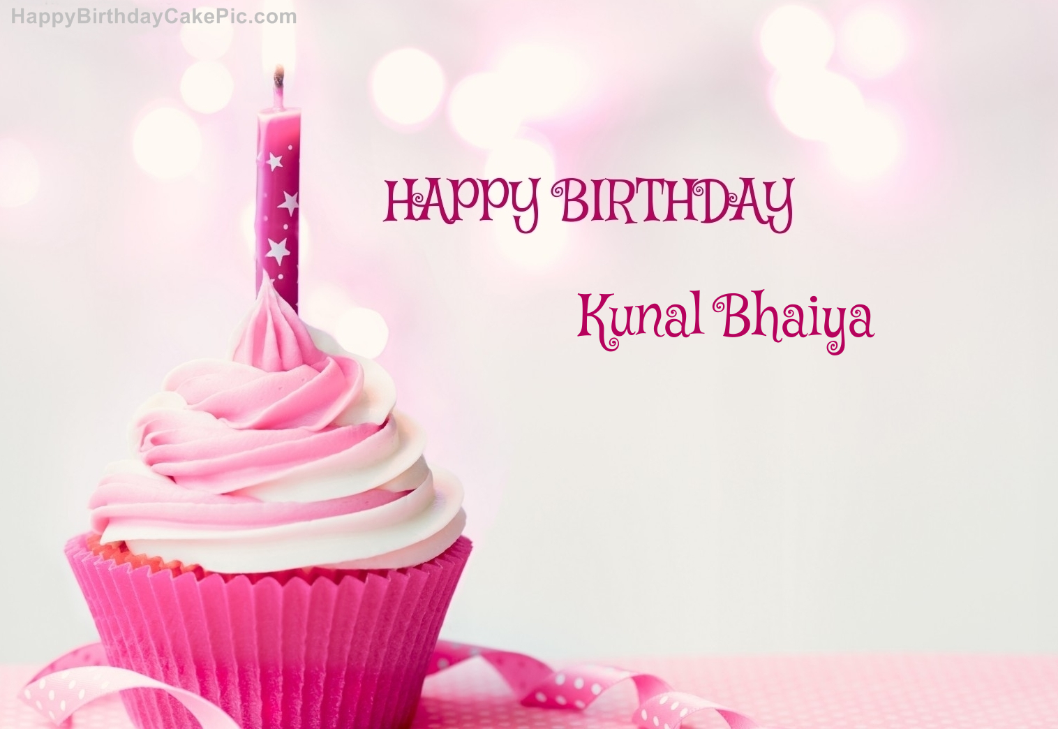 ️ Happy Birthday Cupcake Candle Pink Cake For Kunal Bhaiya