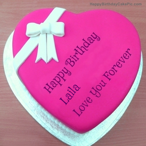 Pink Heart Happy Birthday Cake For Laila