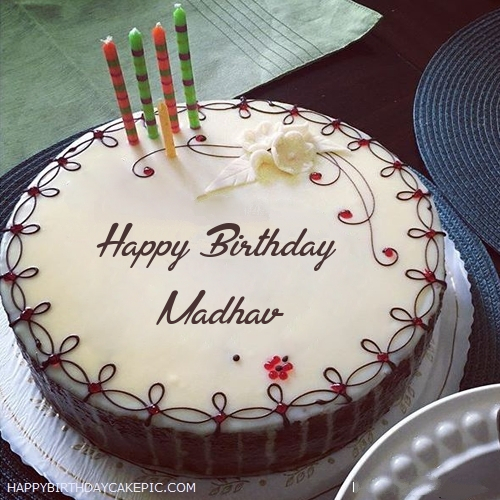 ️ Candles Decorated Happy Birthday Cake For Madhav