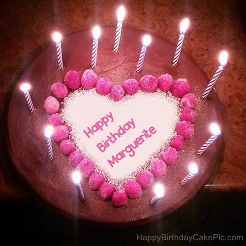 write name on Candles Heart Happy Birthday Cake