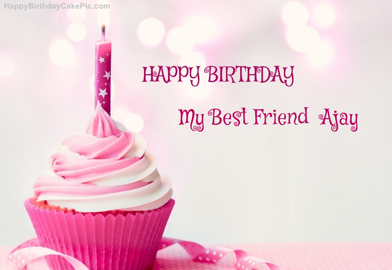 Happy Birthday Cupcake Candle Pink Cake For My Best Friend Ajay