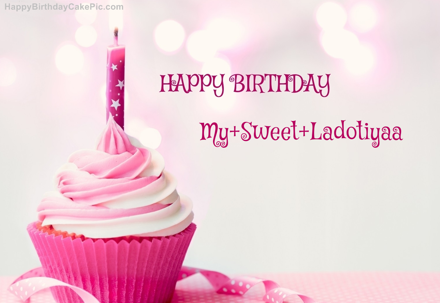 Happy Birthday Cupcake Candle Pink Cake For My Sweet Ladotiyaa