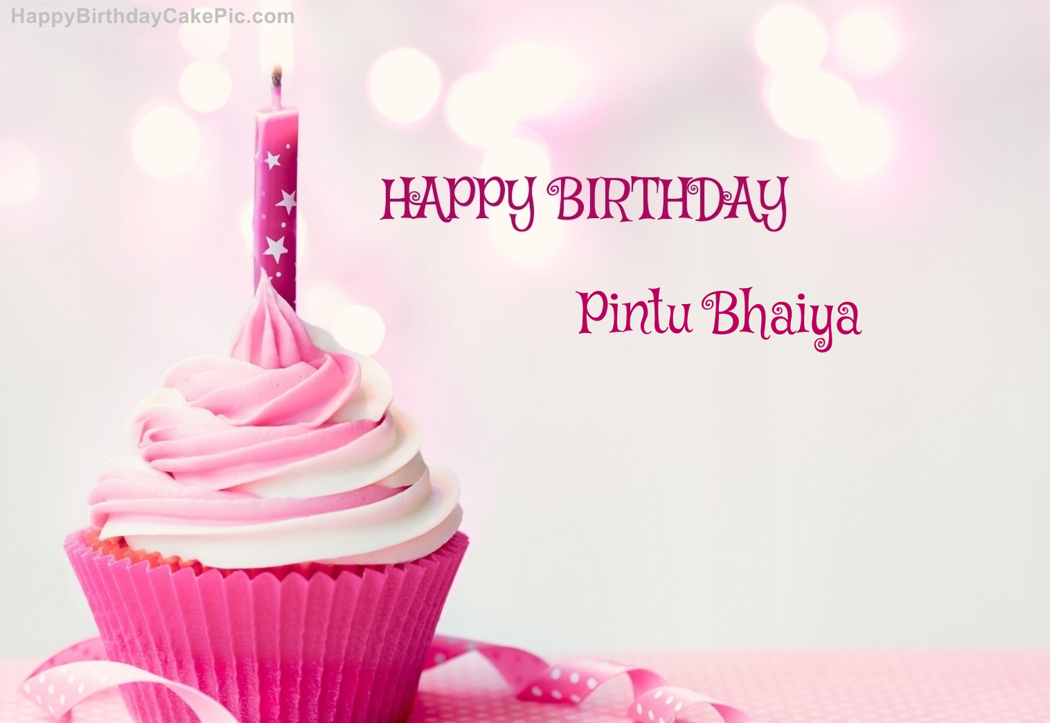 ️ Happy Birthday Cupcake Candle Pink Cake For Pintu Bhaiya