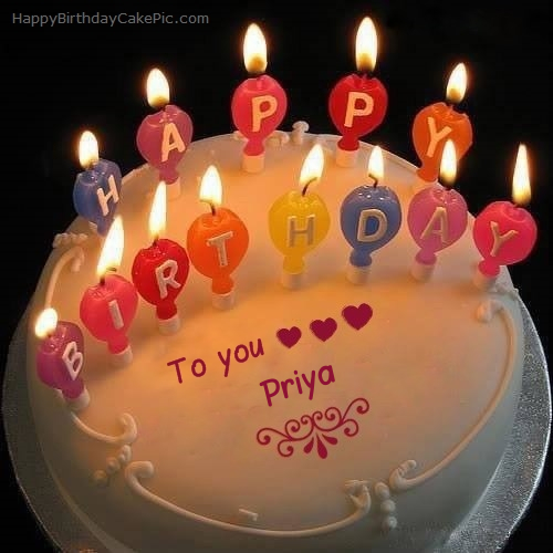 Candles Happy Birthday Cake For Priya