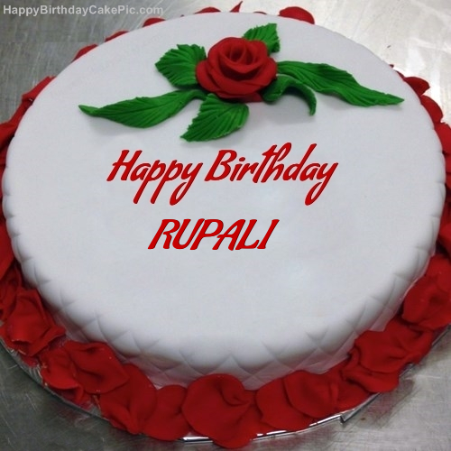 ❤️ Red White Heart Happy Birthday Cake For Rupali :)