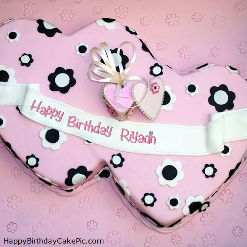 ️ Double Hearts Happy Birthday Cake For Riyadh