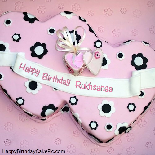 write name on Double Hearts Happy Birthday Cake