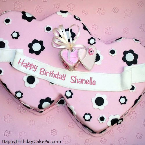 write name on Double Hearts Happy Birthday Cake