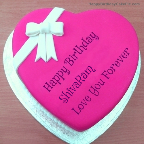 write name on Pink Heart Happy Birthday Cake