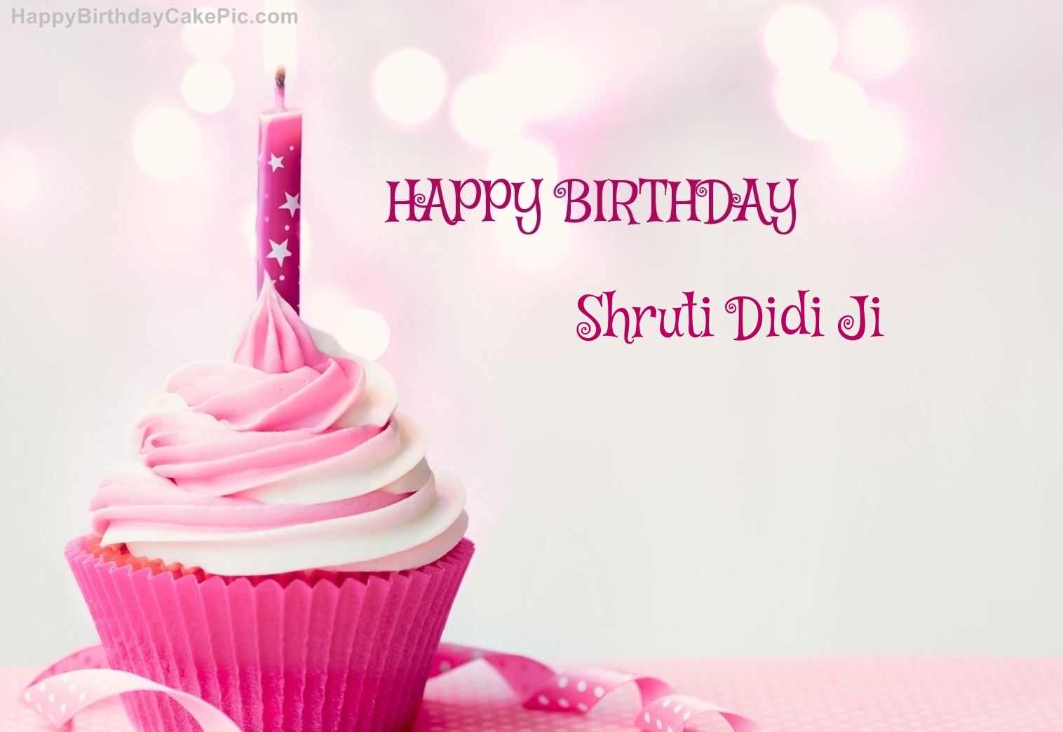️ Happy Birthday Cupcake Candle Pink Cake For Shruti Didi Ji