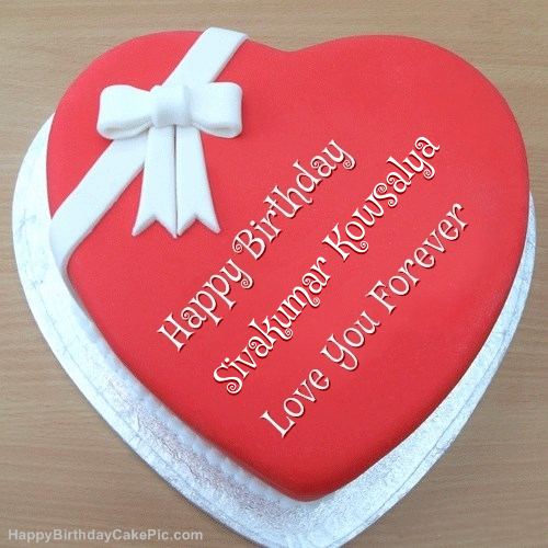 Pink Heart Happy Birthday Cake For Sivakumar Kowsalya