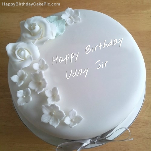 White Roses Birthday Cake For Uday Sir