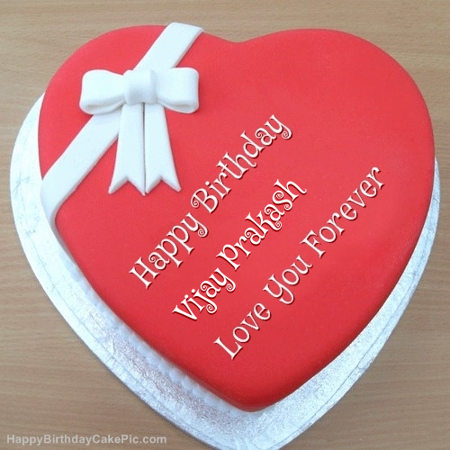 Pink Heart Happy Birthday Cake For Vijay Prakash