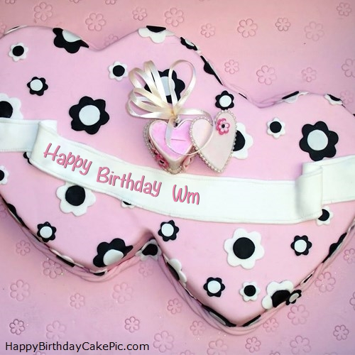 write name on Double Hearts Happy Birthday Cake