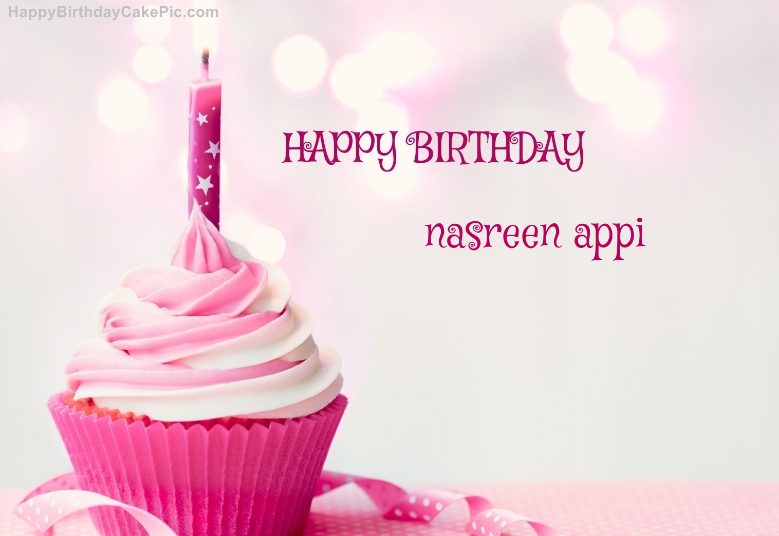 Happy Birthday Cupcake Candle Pink Cake For Nasreen Appi